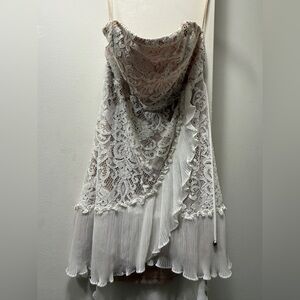 Elegant white and beige Lace and Pleated dress